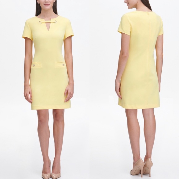 tommy hilfiger scuba crepe grommet top pocket dress